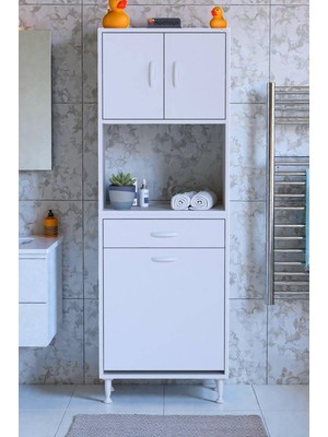 Eliusta Seris Sepetli ve Çekmeceli Banyo Dolabı  G:60 cm Çok Amaçlı Beyaz Düzenleyici 60X173X32,5 cm Dolap