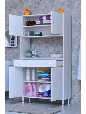 Eliusta Nordi 4 Kapak 2 Raflı Beyaz Dolap 90X173X32,5 cm Çekmeceli Çok Amaçlı Banyo/mutfak Dolabı