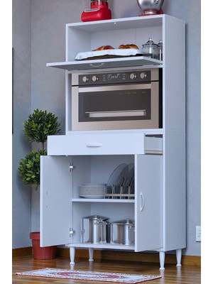 Eliusta Avelin Kapaklı Mini/midi Fırın Dolabı 70 cm Beyaz Çok Fonksiyonlu 70X163,4X32,5 cm Mutfak Dolabı
