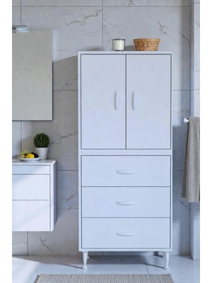 Eliusta Alia Çok Kullanışlı Dolap G:60 cm Üst Bölme Kapaklı Alt Bölme Çekmeceli 60X138X32,5 cm Modüler Dolap