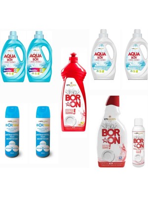 Aquabor Sıvı Deterjanı Renkli ve Beyazlar Için 132 Yıkama+ Bulaşık Deterjanı + 2 Adet Dezenfektan