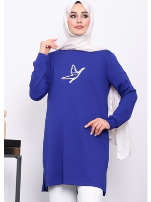 İmaj Butik Saks Mavi Taş Baskılı Modal Tunik