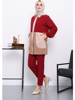 İmaj Butik Bordo Cepli Tunik Pantolonlu Takım