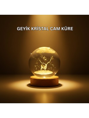 Cotton Soft USB Bağlantılı Geyik Temalı Kristal Küre Premium Masa Gece Lambası