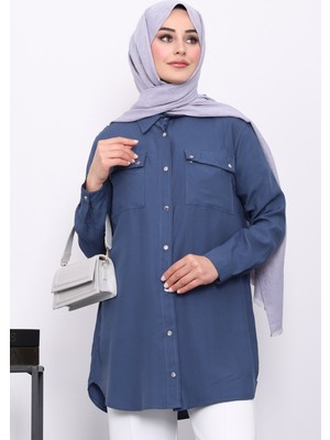 İmaj Butik İndigo Omuzları Apoletli Çift Cepli Tunik