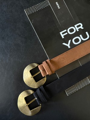 Fiori 2'li Süet Oval Tokalı Kadın Pantolon Kemeri, Ceket Kemeri, Elbise Kemeri, Gömlek Kemeri