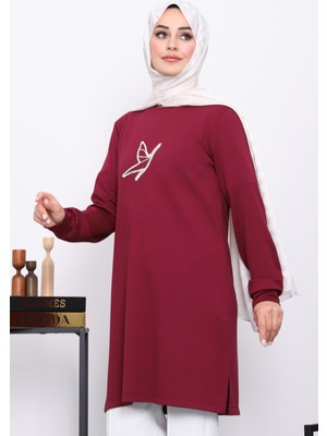 İmaj Butik Mürdüm Taş Baskılı Modal Tunik