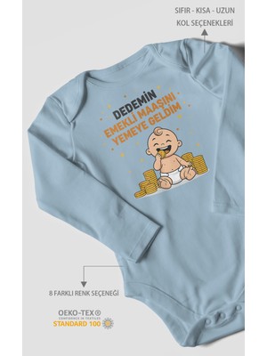 Morivo Kids Dedemin Emekli Maaşını Yemeye Geldim Baskılı Bebek Zıbını – Çıtçıtlı Body | %100 Pamuk Uzun Kol