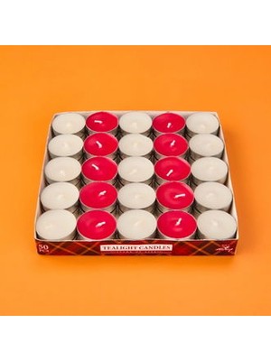 Mumsan 50'li Tealight Mum - Kırmızı / Beyaz - 3,8 cm
