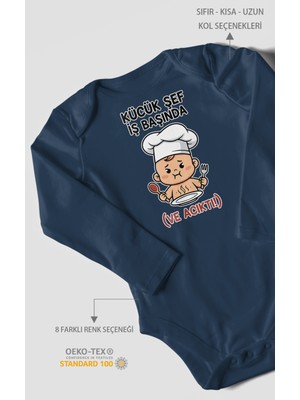 Morivo Kids Küçük Şef Iş Başında (Ve Acıktı) Baskılı Bebek Zıbını – Çıtçıtlı Body 8 Renk | %100 Pamuk Uzun Kol