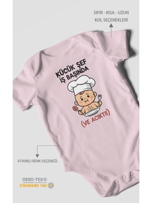 Morivo Kids Küçük Şef Iş Başında (Ve Acıktı) Baskılı Bebek Zıbını – Çıtçıtlı Body 8 Renk | %100 Pamuk Kısa Kol