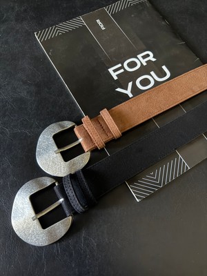 Fiori 2'li Süet Oval Tokalı Kadın Pantolon Kemeri, Ceket Kemeri, Elbise Kemeri, Gömlek Kemeri