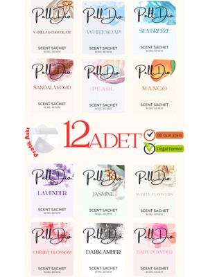 PellDio 12'li Karışık Ayakkabılık Dolap ve Çekmece Parfümlü Kese Kokusu Oda Koku Kesesi
