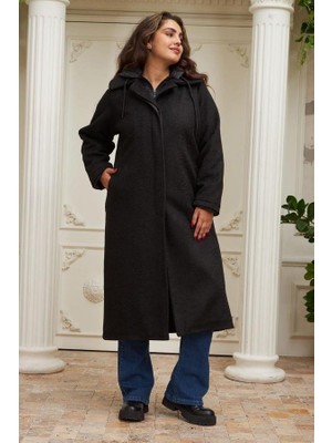 Rmg Içi Kapitone Büyük Beden Kapşonlu Kaban Siyah