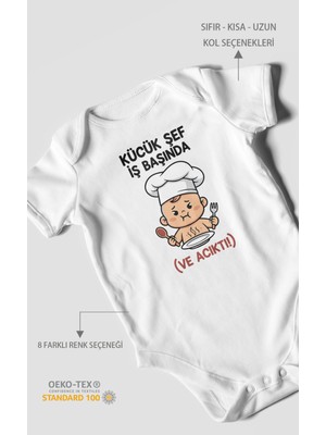 Morivo Kids Küçük Şef Iş Başında (Ve Acıktı) Baskılı Bebek Zıbını – Çıtçıtlı Body 8 Renk | %100 Pamuk Kısa Kol