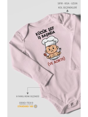 Morivo Kids Küçük Şef Iş Başında (Ve Acıktı) Baskılı Bebek Zıbını – Çıtçıtlı Body 8 Renk | %100 Pamuk Uzun Kol
