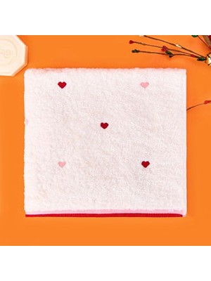 Matmel Soft Kalp Nakışlı Yüz Havlusu - Ekru / Kırmızı - 50X90 cm