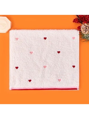 Matmel Soft Kalp Nakışlı El Havlusu - Ekru / Kırmızı - 30X50 cm