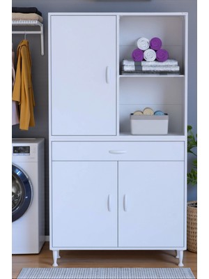 Eliusta Rivo 4 Raflı Banyo/mutfak Dolabı 90 cm Beyaz Renkli  Çok Amaçlı Dolap 90X173X32,5 cm Ebatlarında