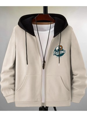 Newcabin.35 Yeni Sezon 3iplik Premium Kumaş Falcons Baskılı Tam Fermuarlı Sweatshirt