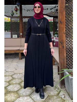 Rabia Şamlı Biricik Kemerli Triko Elbise Siyah