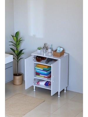 Eliusta Sabir 60 cm 2 Raflı Beyaz Banyo Mutfak Dolabı 3 Bölmeli Çok Amaçlı Dolap 60X75X32,5 cm Düzenleyici