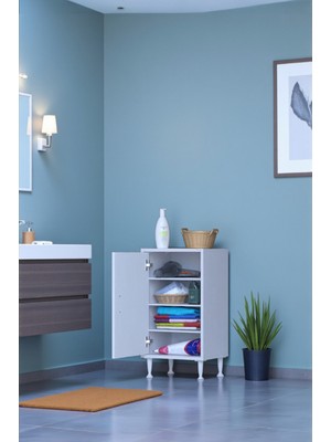 Eliusta Nirat 50 cm 4 Bölmeli Beyaz Banyo Mutfak Dolabı 3 Raflı Kapaklı Çok Amaçlı Dolap 50X75X32,5 cm