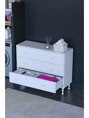 Eliusta Seçer 3 Çekmeceli 90 cm Banyo ve Mutfak Dolabı Beyaz 90X75X32,5 cm Çok Amaçlı Organizer Dolap