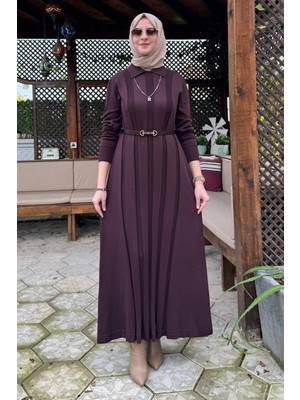 Rabia Şamlı Biricik Kemerli Triko Elbise Acı Kahve