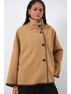 Hiccup Kadın Bdart Dik Yaka Çoban Dikiş Detaylı Ceket Kehribar Sarısı