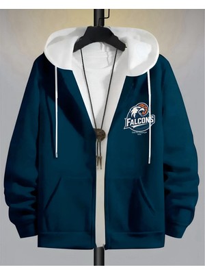 Newcabin.35 Yeni Sezon 3iplik Premium Kumaş Falcons Baskılı Tam Fermuarlı Sweatshirt
