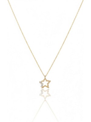 Güzide Kuyumcu 14 Ayar Altın Minimal Taşlı Yıldız Kolye 659