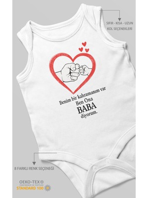Morivo Kids Benim Bir Kahramanım Varc Ben Ona Baba Diyorum Baskılı Bebek Zıbını – Çıtçıtlı Body| Sıfır Kol