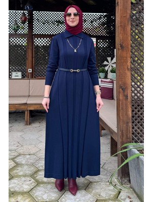 Rabia Şamlı Biricik Kemerli Triko Elbise Lacivert
