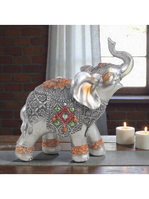 Elifeshop Lüks Ayna & Nakış Işlemeli Feng Shui Şans Getiren Fil Heykeli Dekoratif Biblo 18 cm Yeni Ev Hediyesi