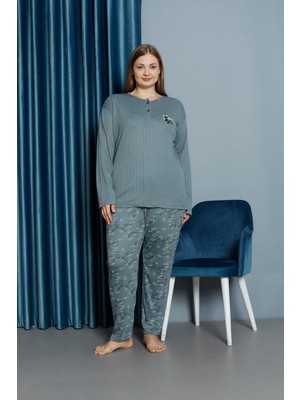 Mutlu City Kadın Orta Yaş ve Üzeri Regular Yüksek Kalite Büyük Beden Pamuk Anne Pijama Takımı 4550