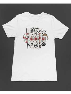 Bumeta Christmas Santa Paws Köpek Baskılı Unisex Tişört T-Shirt