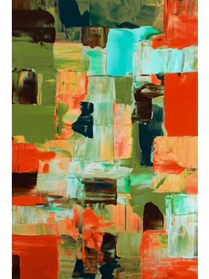 Turuncu ve Yeşil Tonlarda Enerjik Soyut Kanvas Tablo