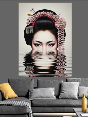 Karizma Tablo Japon Geyşa Kadın Portresi Dekoratif Kanvas - Mdf Ahşap Tablo