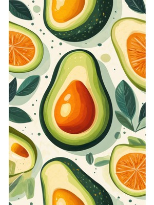 Avokado ve Narenciye Deseni Kanvas Tablo