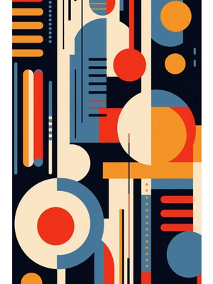 Turuncu, Lacivert ve Krem Tonlarında Modern Geometrik Tablo