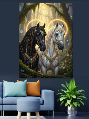 Tablomega Koşan Atlar Vahşi Figür Dekoratif Kanvas - Mdf Ahşap Tablo