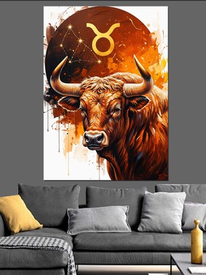 Tablomega Boğa Burcu Astroloji Figürü Dekoratif Kanvas - Mdf Ahşap Tablo