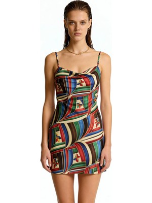 Feu De Elu Etincelle Avelian Degaje Yaka Askılı Kısa Saten Gecelik