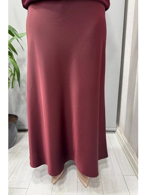 Sentez Luna Saten Volanlı Etek Bordo 5457