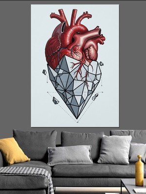 Karizma Tablo Insan Kalbi Anatomik Çizim Dekoratif Kanvas - Mdf Ahşap Tablo