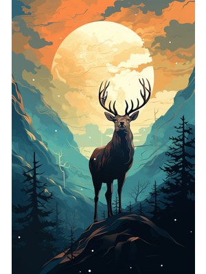 Ay Işığında Geyik Kanvas Tablo