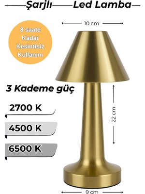 Feyza Design Renkli LED Masa Lambası, USB Şarjlı, 3 Kademeli Işık, Ev ve Ofis Için