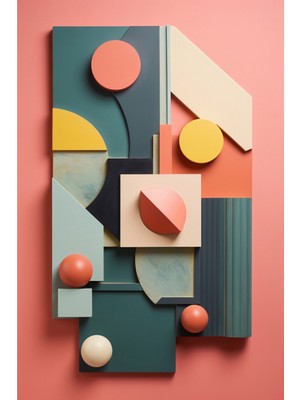 Pembe Arka Planlı Modern Geometrik 3D Soyut Tablo