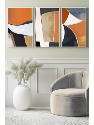 Sıcak Tonlarda Modern Soyut Üçlü Kanvas Tablo